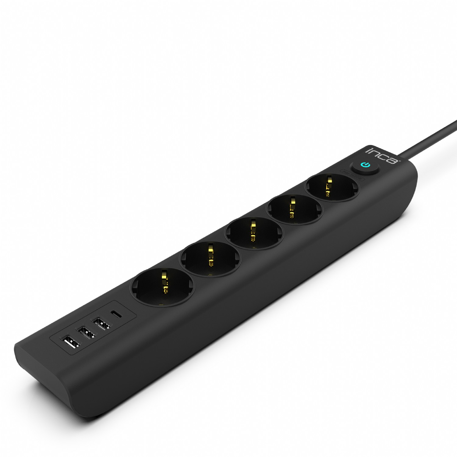 İnca IPW-44TU 5 port 2x USB+ Type-C Akım Korumalı Led Tuşlu Priz 1.5M - Siyah