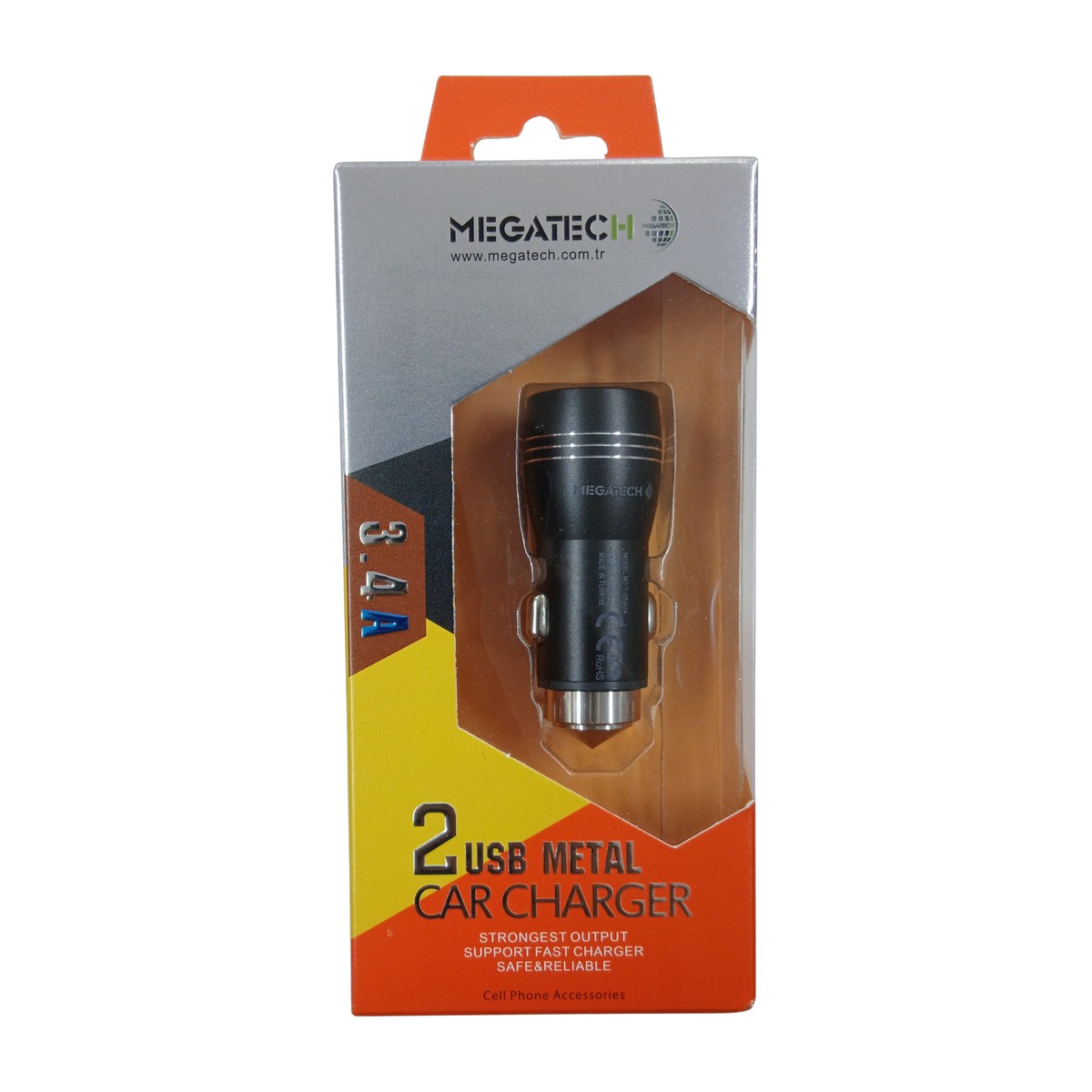 Megatech 3.4A Çift USB-A Çelik Araç Şarj Başlığı
