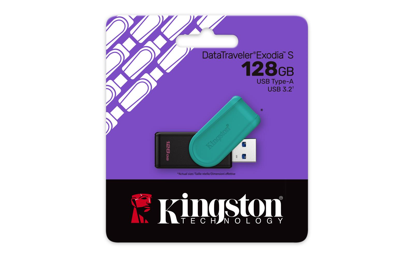 Kingston DTXS/128GB 128GB Portable USB 3.2 Gen1 DataTraveler ExodiaS (Black/Turquoise) Flash Bellek