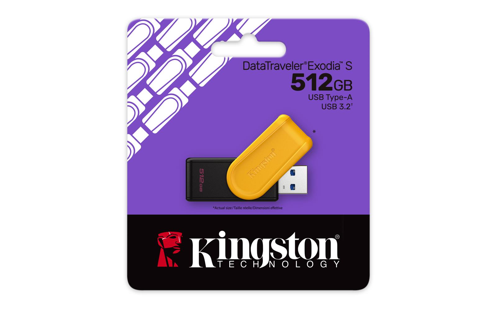 Kingston DTXS/512GB 512GB Portable USB 3.2 Gen1 DataTraveler ExodiaS (Black/Yellow) Flash Bellek