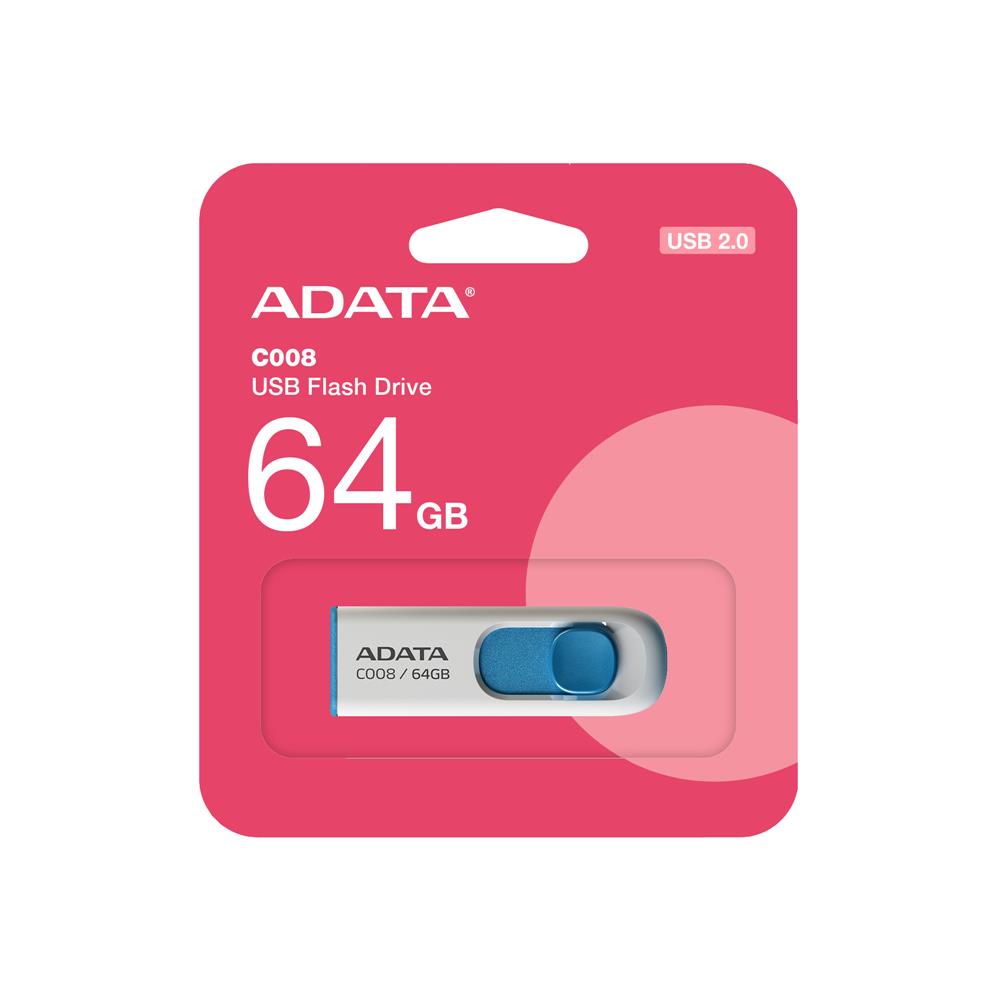 Adata C008/64GB 64GB USB2.0 Classic (White + Blue) Flash Bellek