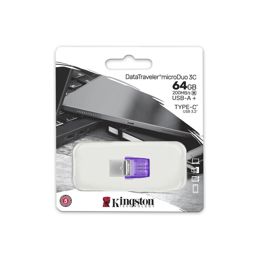 Kingston DTDUO3CG3/64GB DataTraveler microDuo 3C 200MB/s dual USB-A + USB-C Flash Bellek