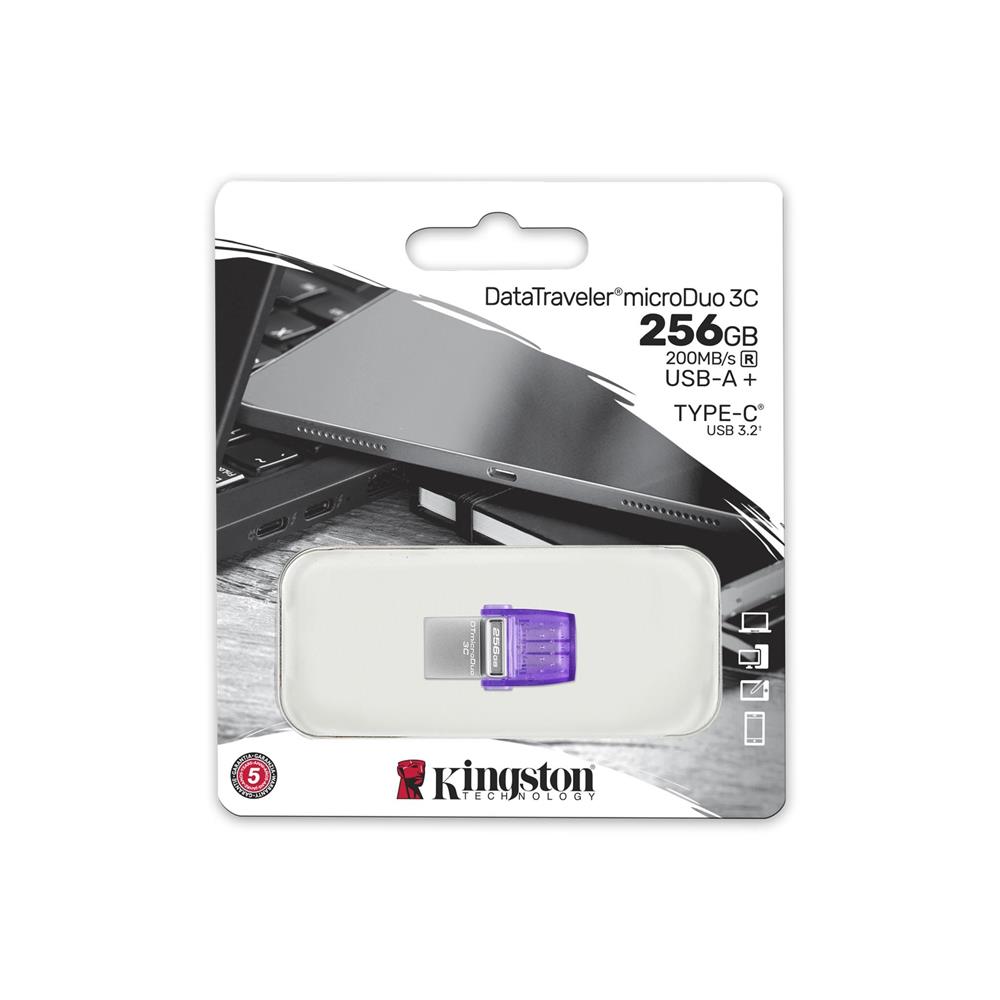 Kingston DTDUO3CG3/256GB DataTraveler microDuo 3C 200MB/s dual USB-A + USB-C Flash Bellek