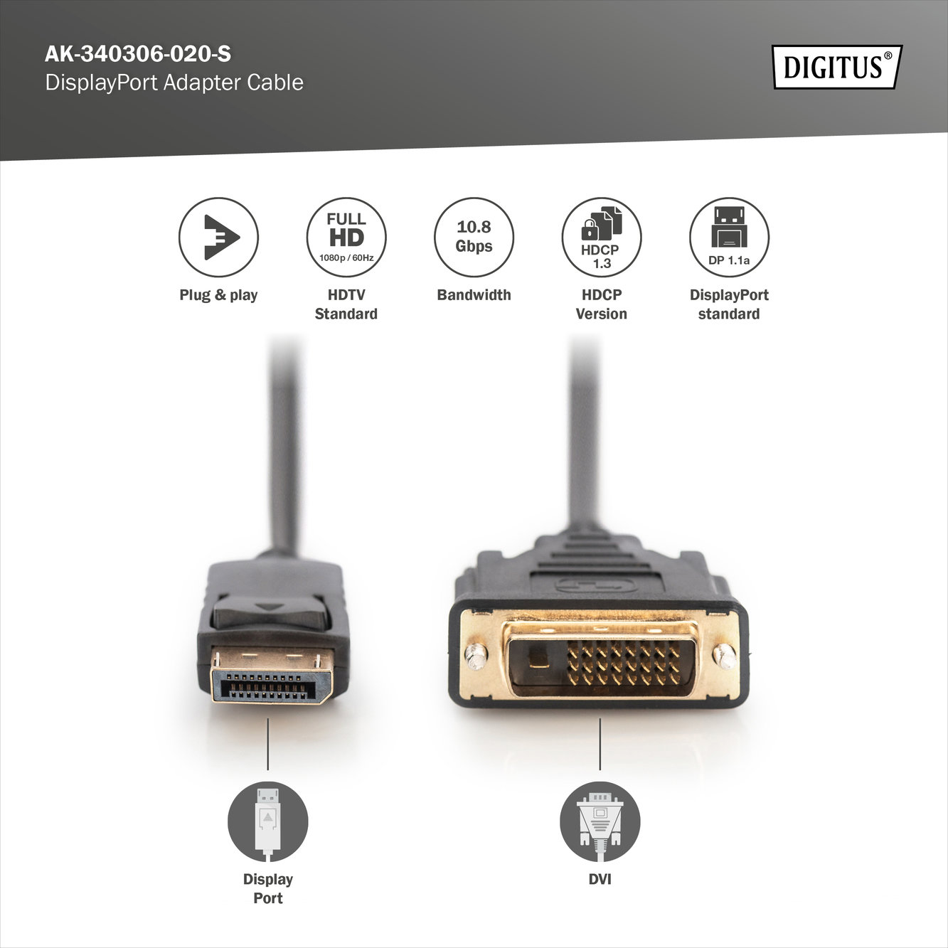 Assmann AK-340306-030-S DisplayPort adaptör kablosu