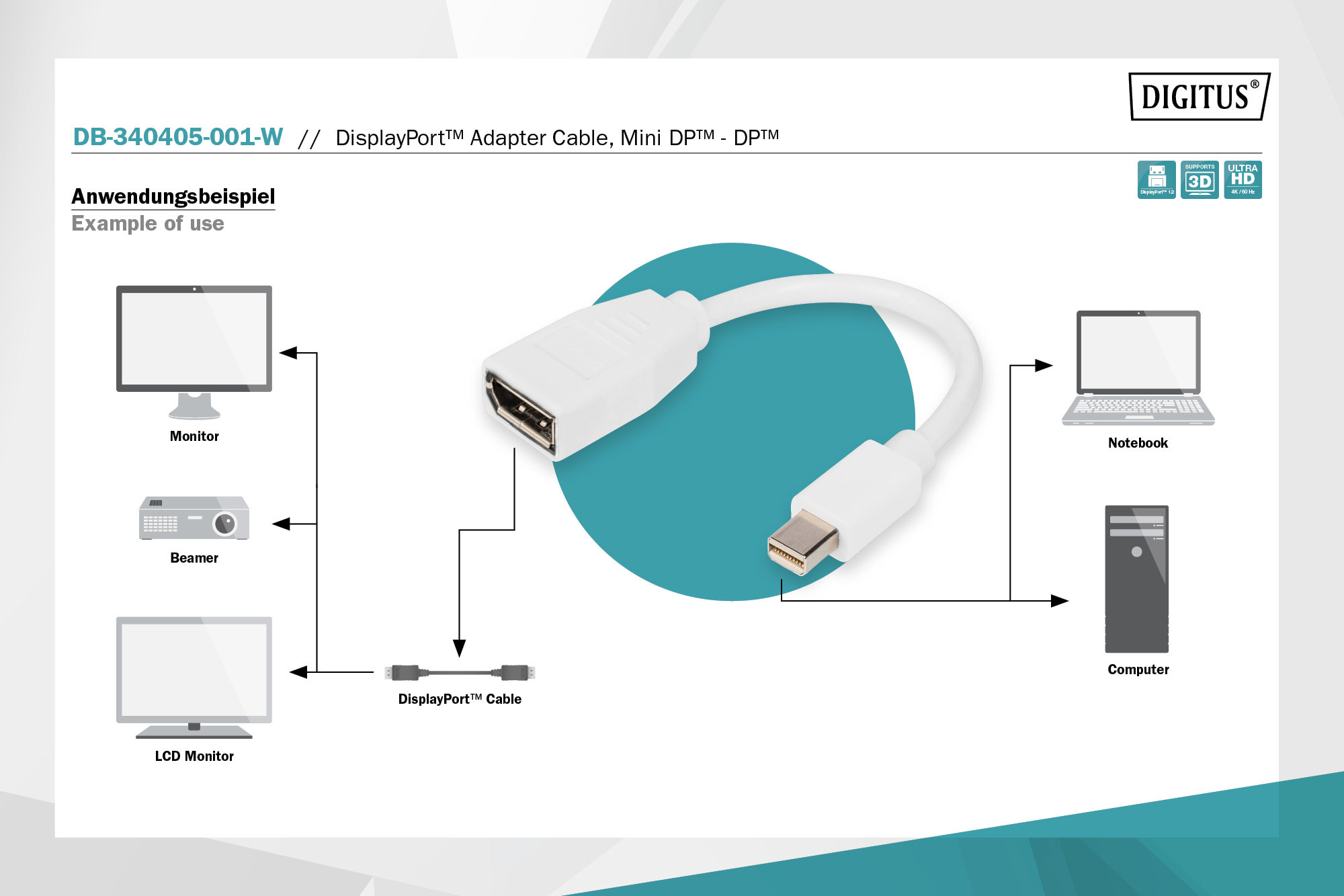 Digitus DB-340405-001-W DisplayPort Adaptörü