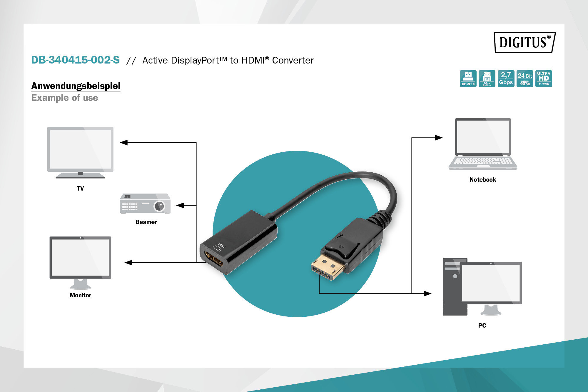 Digitus DB-340415-002-S HDMI Adaptörü / Çeviricisi
