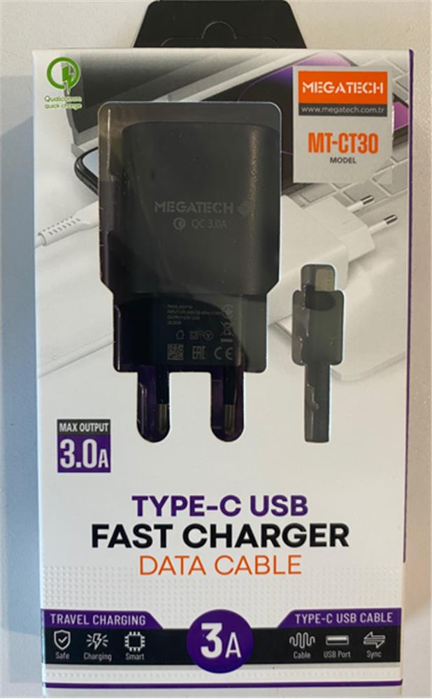 Megatech CC03(CC22-T3) 5v-3.0A Ev Şarj+Type-c Kablo Hızlı Şarj