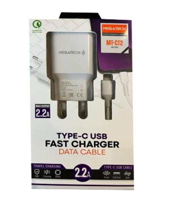 Megatech Mt-CT2 2.2a 2ın1 Typc-e Ev Şarj+Type-c Kablo Hızlı Şarj