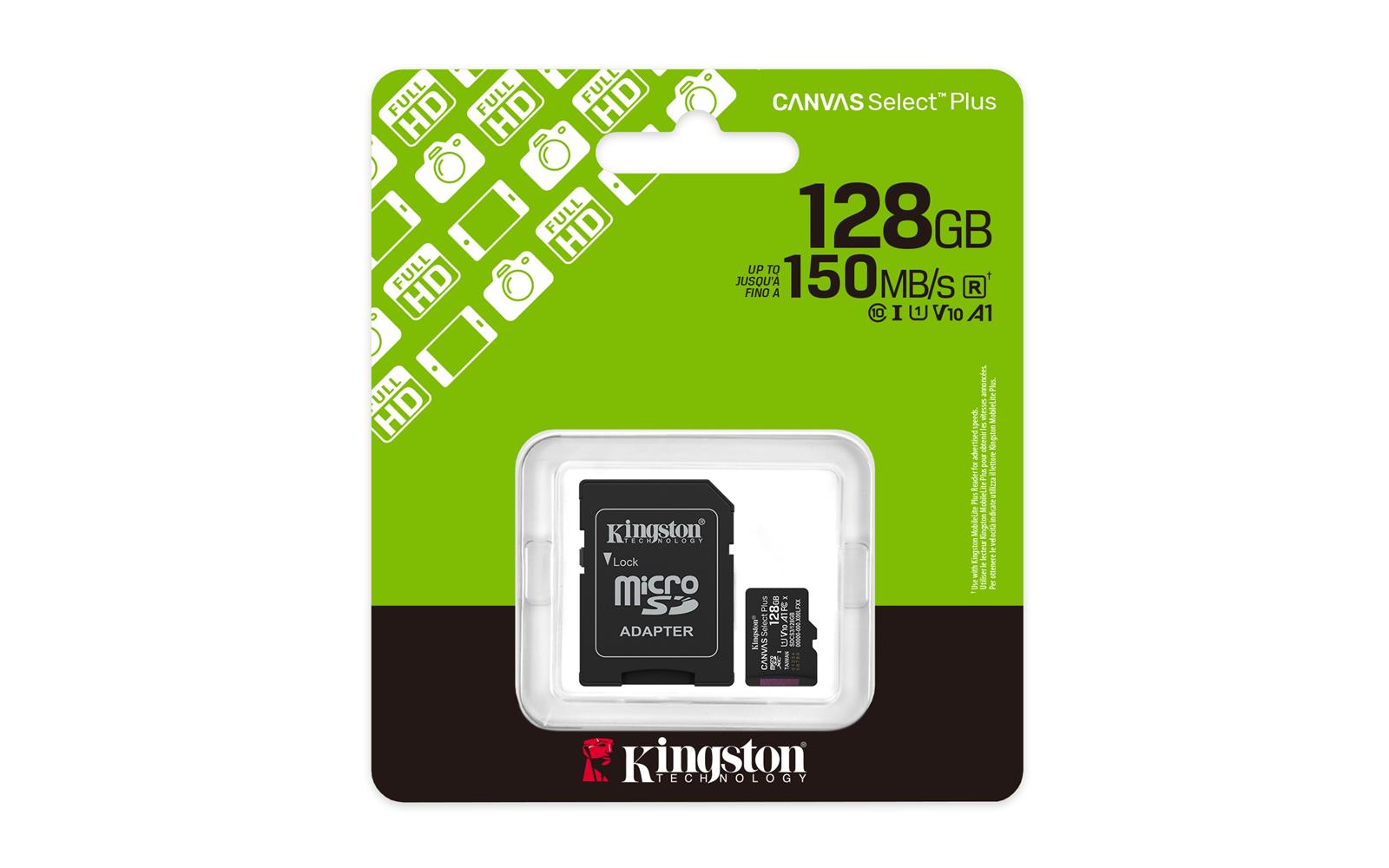 Kingston SDCS3/128GB 128GB microSDXC Canvas Select Plus Gen3 150MB/s A1 Card + Adapter Hafıza Kartı