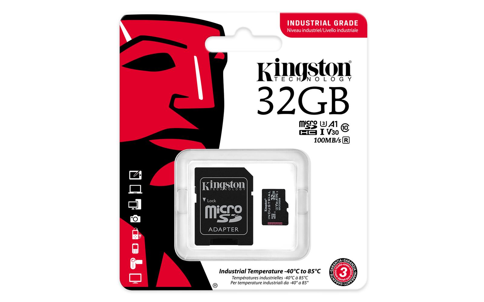 Kingston SDCIT2/32GB 32GB microSDHC Industrial C10 A1 pSLC Card + SD Adapter Hafıza Kartı