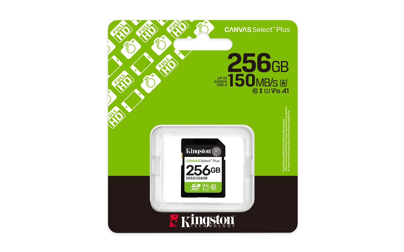 Kingston SDS3/256GB 256GB SDXC Canvas Select Plus Gen3 150MB/s C10 UHS-I U1 V10 Hafıza Kartı