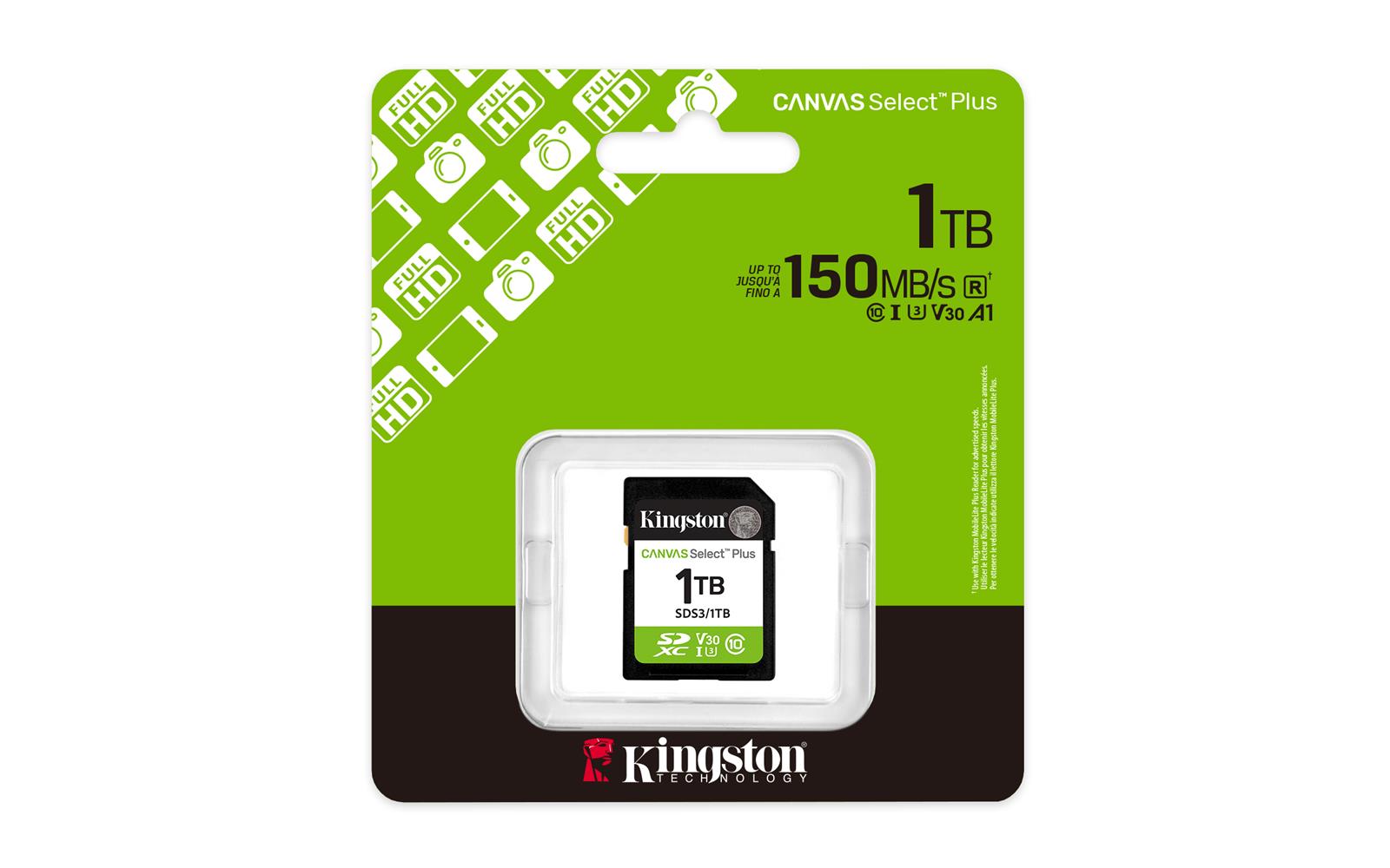 Kingston SDS3/1TB 1TB SDXC Canvas Select Plus Gen3 150MB/s C10 UHS-I U3 V30 Hafıza Kartı