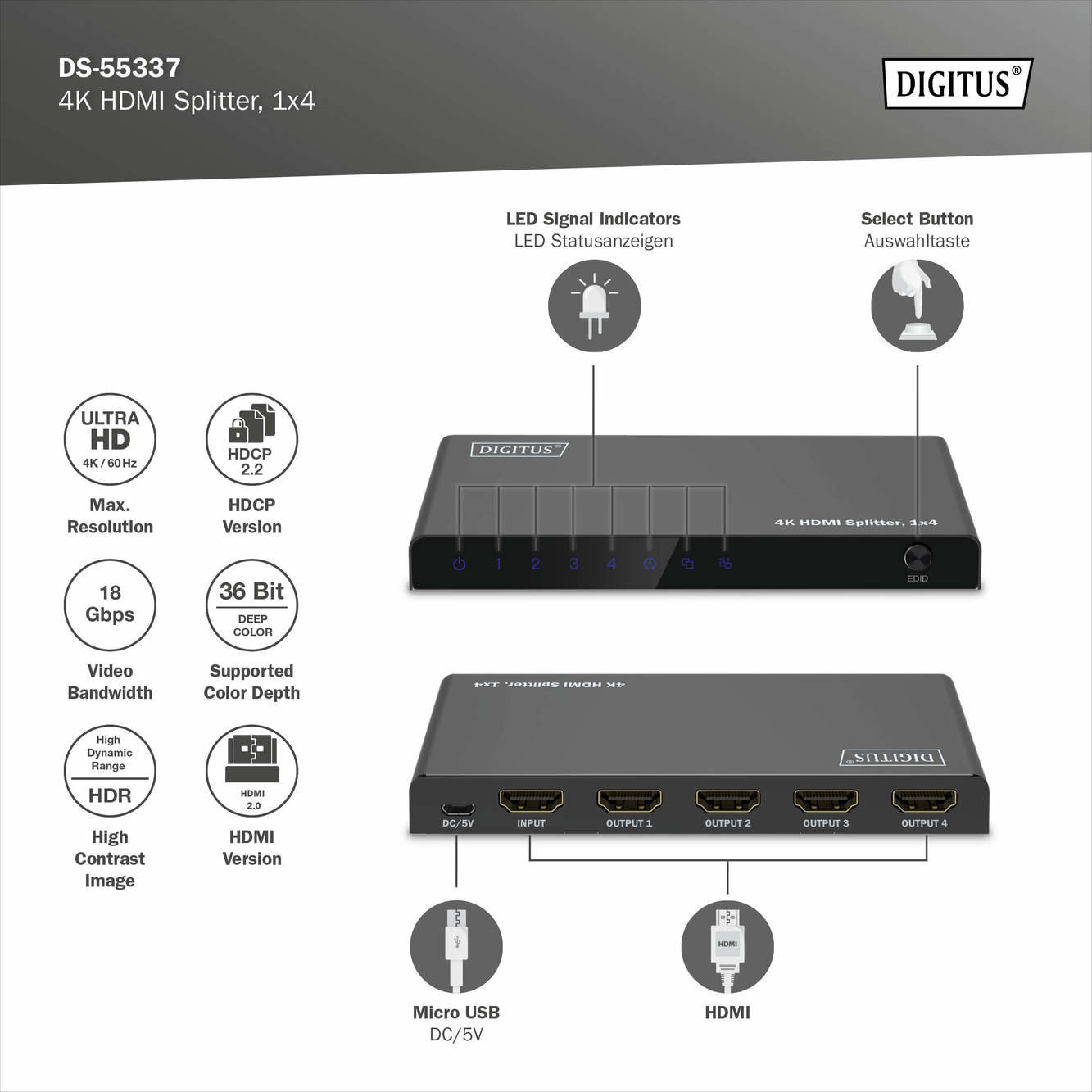 Digitus DS-55337 4K HDMI Çoklayıcı