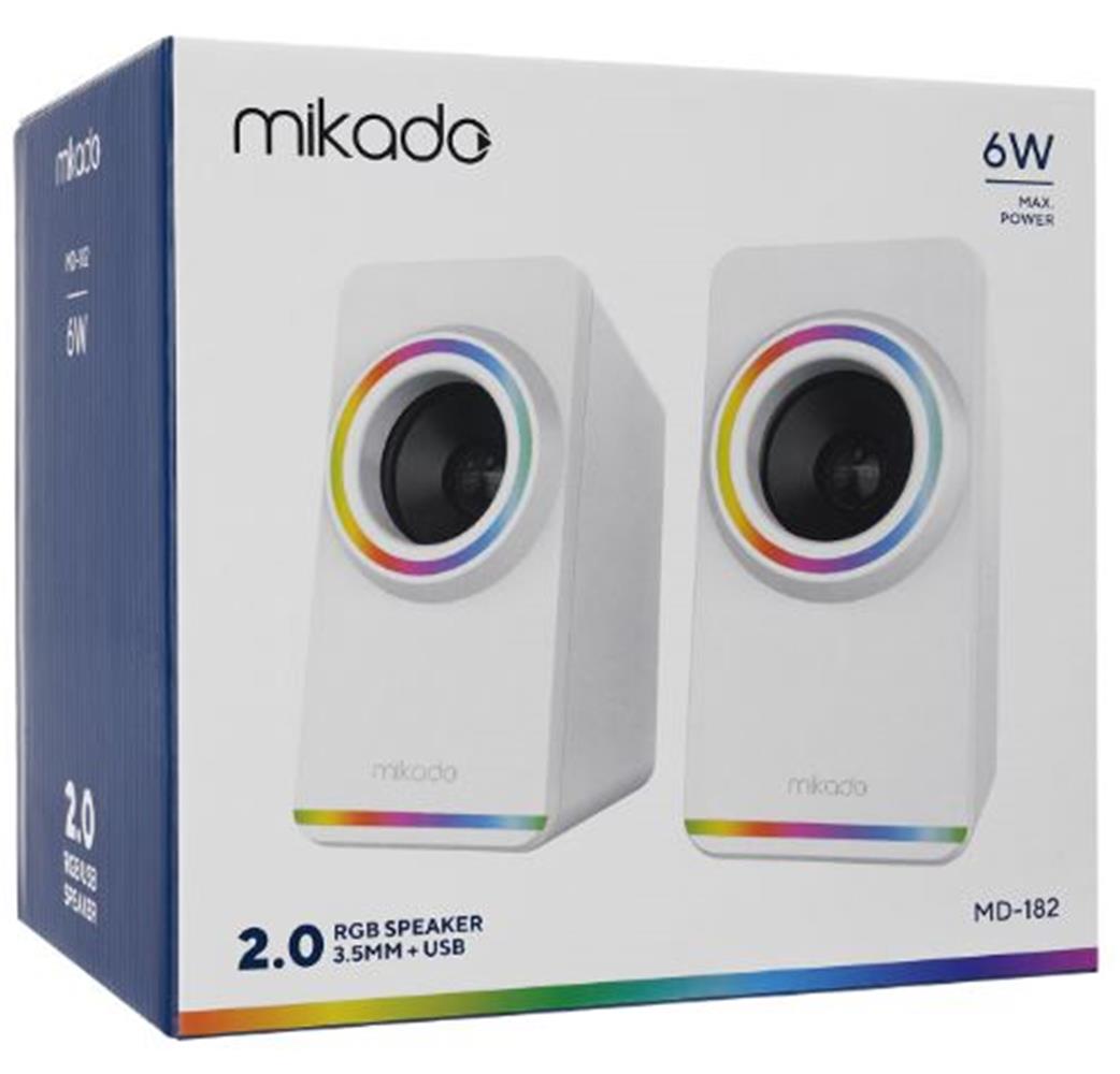Mikado MD-182 2.0 3W*2 Beyaz RGB Aydınlatmalı USB + 3.5mm USB 5V Speaker Hoparlör