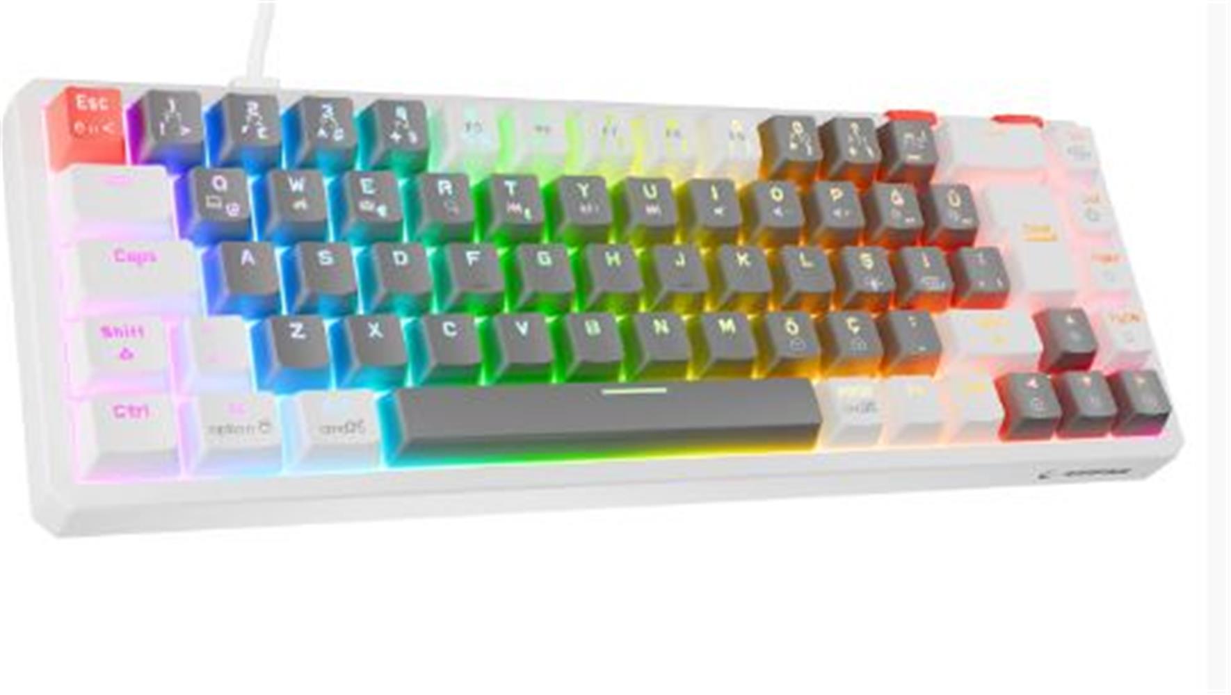 Rampage YORU MINI Gri/Beyaz Type-C Bağlantılı OUTEMU Red Swich Q Mekanik Gaming Oyuncu Klavye RGB