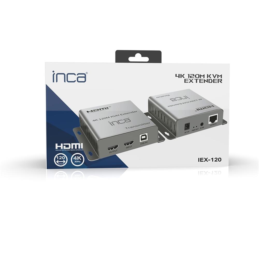 Inca IEX-120 HDMI 4K@30Hz 120mt KVM Network Extender 4K@30Hz (CAT-5e/CAT-6 Kablo Uzunluğu)