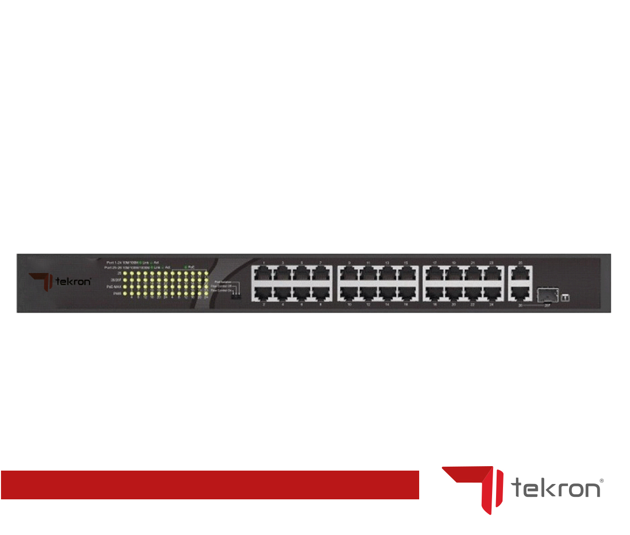 TEKRON 24+2 PORT RACKMOUNT 10/100+2PORT 10/1000+1XSFP RJ45 UPLİNK POE 300W.250 METRE SWITCH