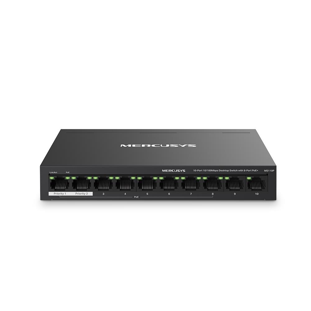 Tp-Link Mercusys MS110P 8 Port 10/100 Mbps Poe+ 2 Port 10/100 Switch Metal Kasa