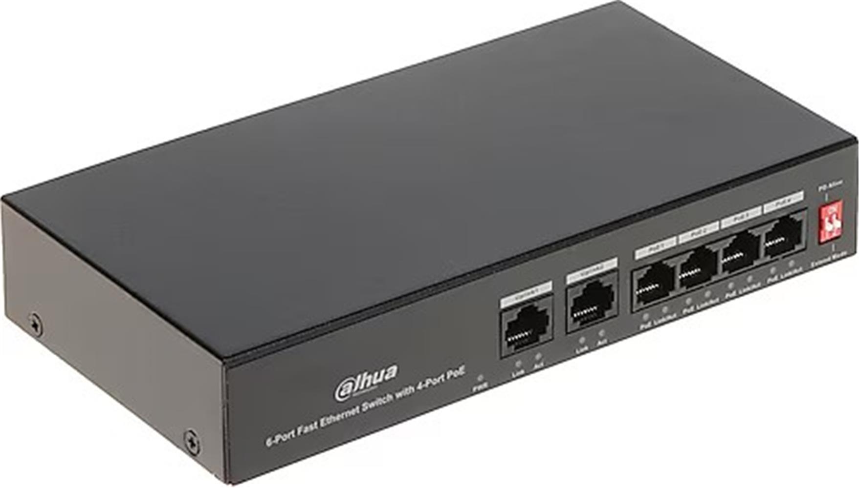 Dahua PFS3006-4ET-36 6 Port 10/100 (4 Poe + 2fe Uplınk Toplam 36W Poe)