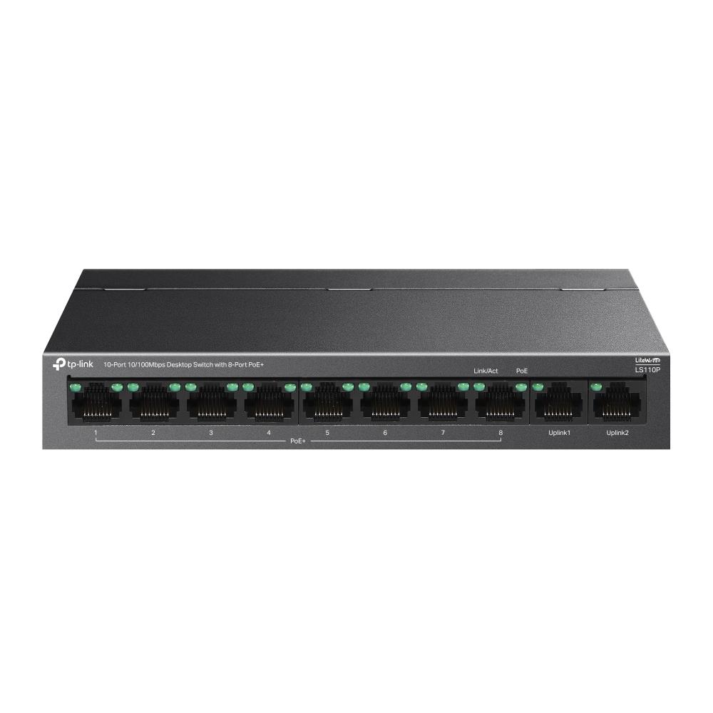 Tp-Link LS110P 8 Port 10/100 Mbps Poe+ 2 Port 10/100 Uplink Switch Metal Kasa