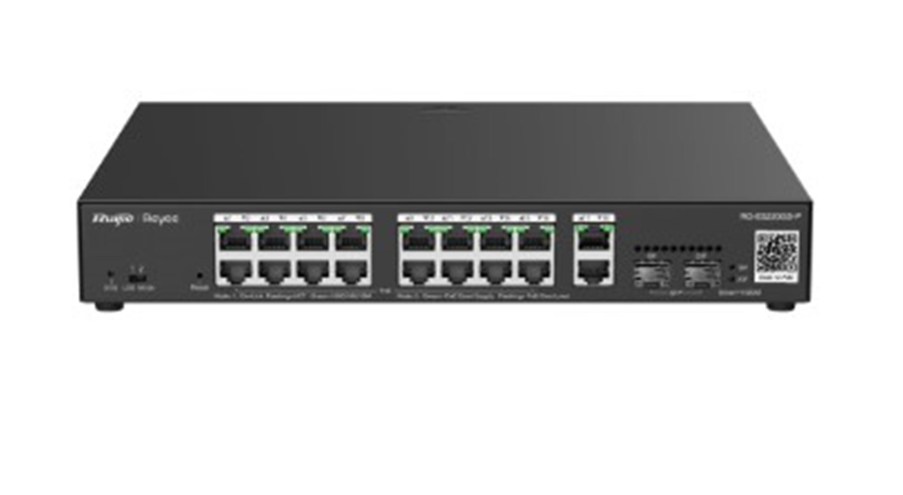 Reyee RG-ES220GS-LP 20 Portlu 10/100/1000 Yönetilebilir 2SFP 2 Gigabit RJ45 Uplink 16Port PoE+(130W)