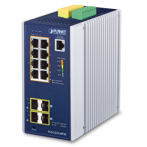 Planet PL-IGS-5225-8P4S Endüstriyel Tip Yönetilebilir Gigabit PoE Switch