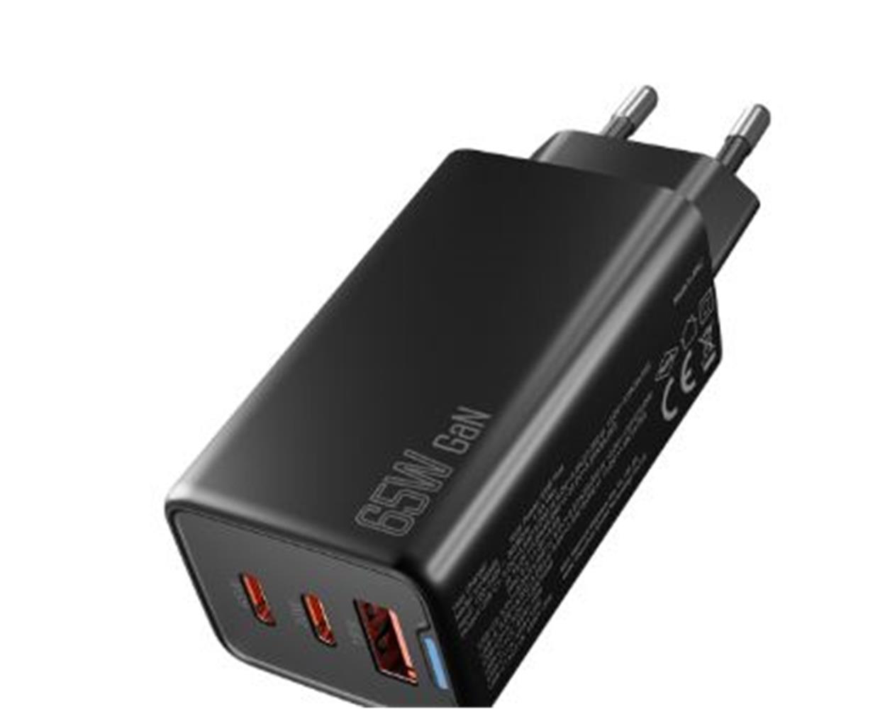 Hytech HY-XEG65 2*USB-C + USB-A GAN PD 65W / QC 18W Type PD/PPS Siyah EV/NOTEBOOK Şarj Adaptör