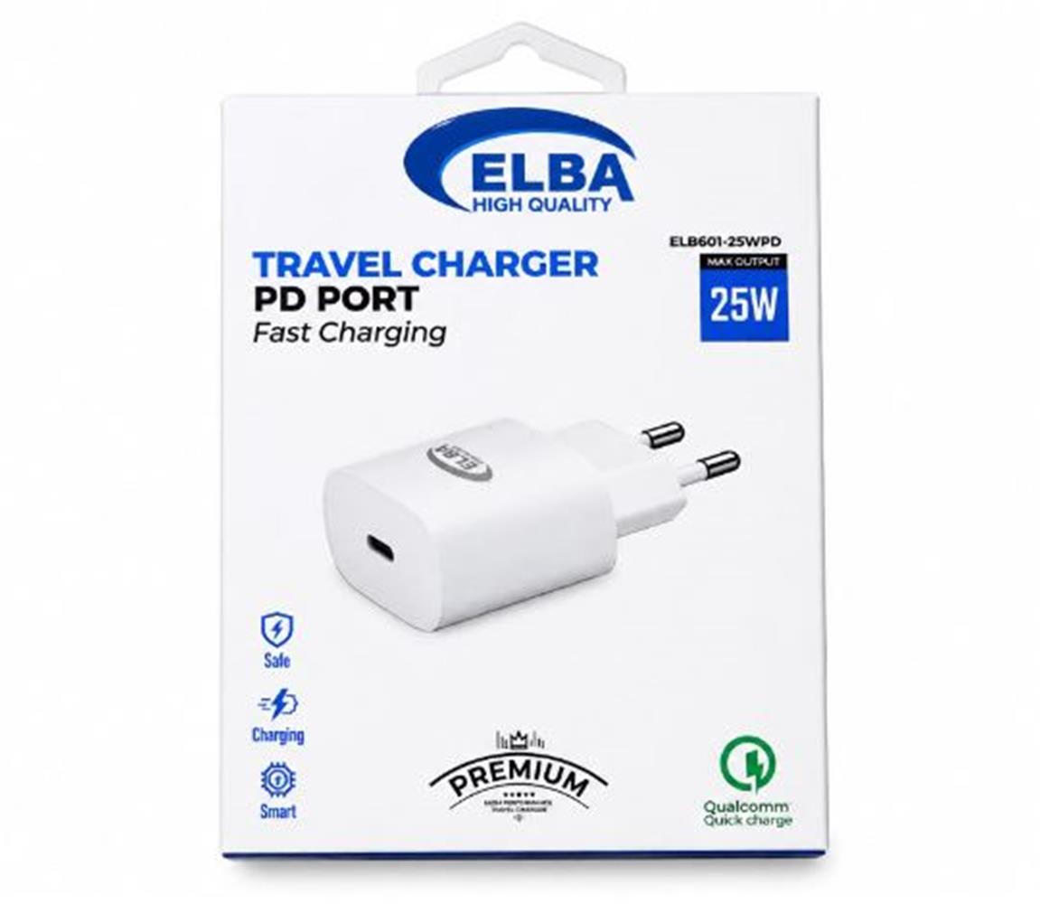 Elba ELB01-25WPD Beyaz 25W Şarj Kafa Type USB-C PD3.0/QC4.0(Akım Koruma/Hızlı Şarj/Isıya Dayanıklı)