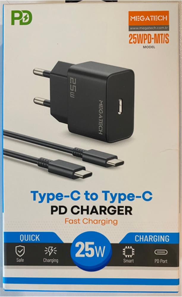 Megatech 25Wpd-Mt/S 25w Type-C Ev Şarj Kafa+Type-c to Typec Kablo ( Hızlı Şarj )