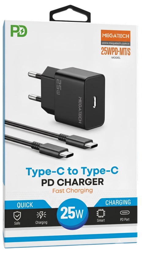 Megatech 25W PD Şarj Seti Siyah