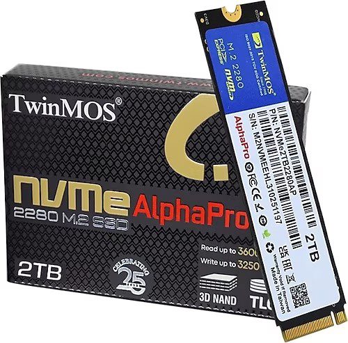 2TB TwinMOS M.2 PCIe Gen3 NVMe SSD (3600-3250Mb/s) TLC 3DNAND(NVMe2TB2280AP) SSD
