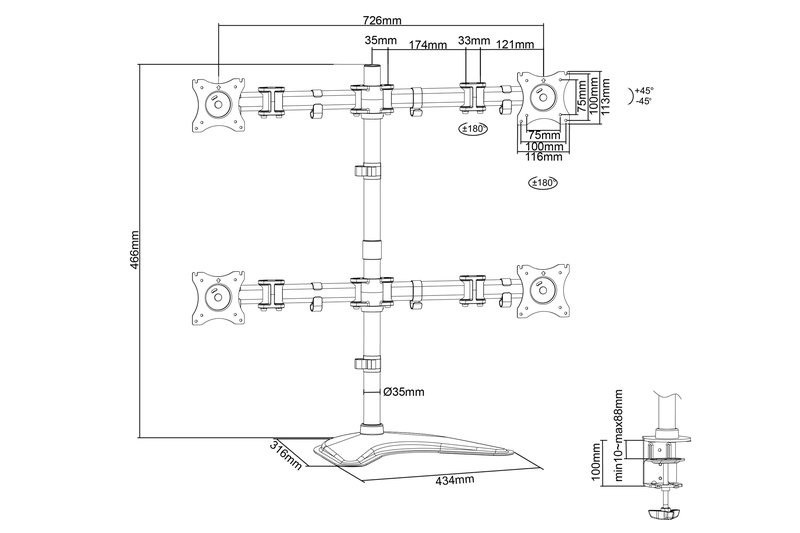 Digitus DA-90364 Dört Ekran Taşıyabilen Askı Aparatı