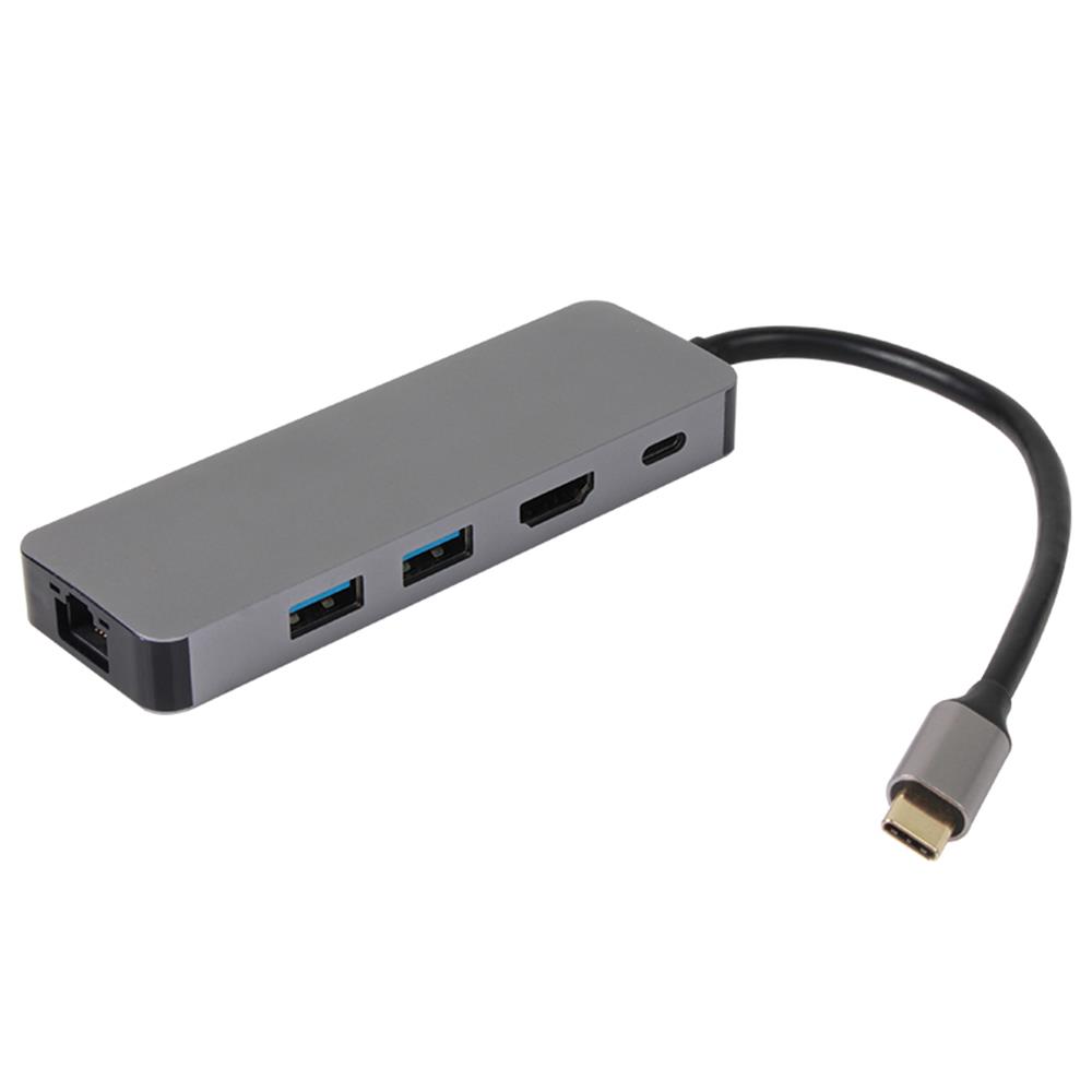 Vcom CU4592 Type-C To HDMI (4K@30Hz)+2*USB A 3.0 (5Gb)+Gigabit LAN+PD 3.0 100W Çoklayıcı