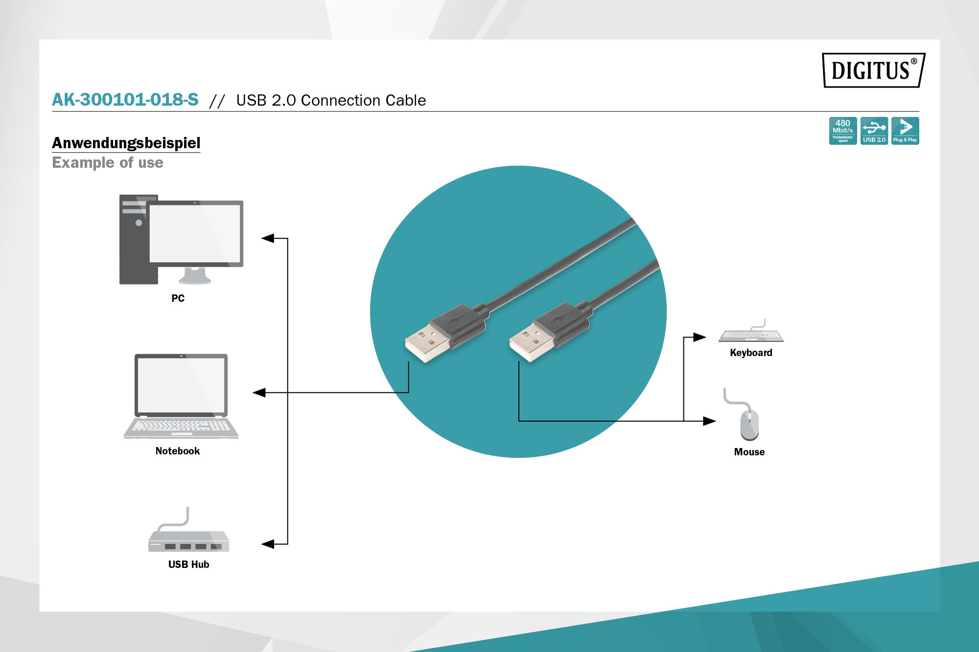 Digitus AK-300101-050-S USB 2.0 bağlantı kablosu