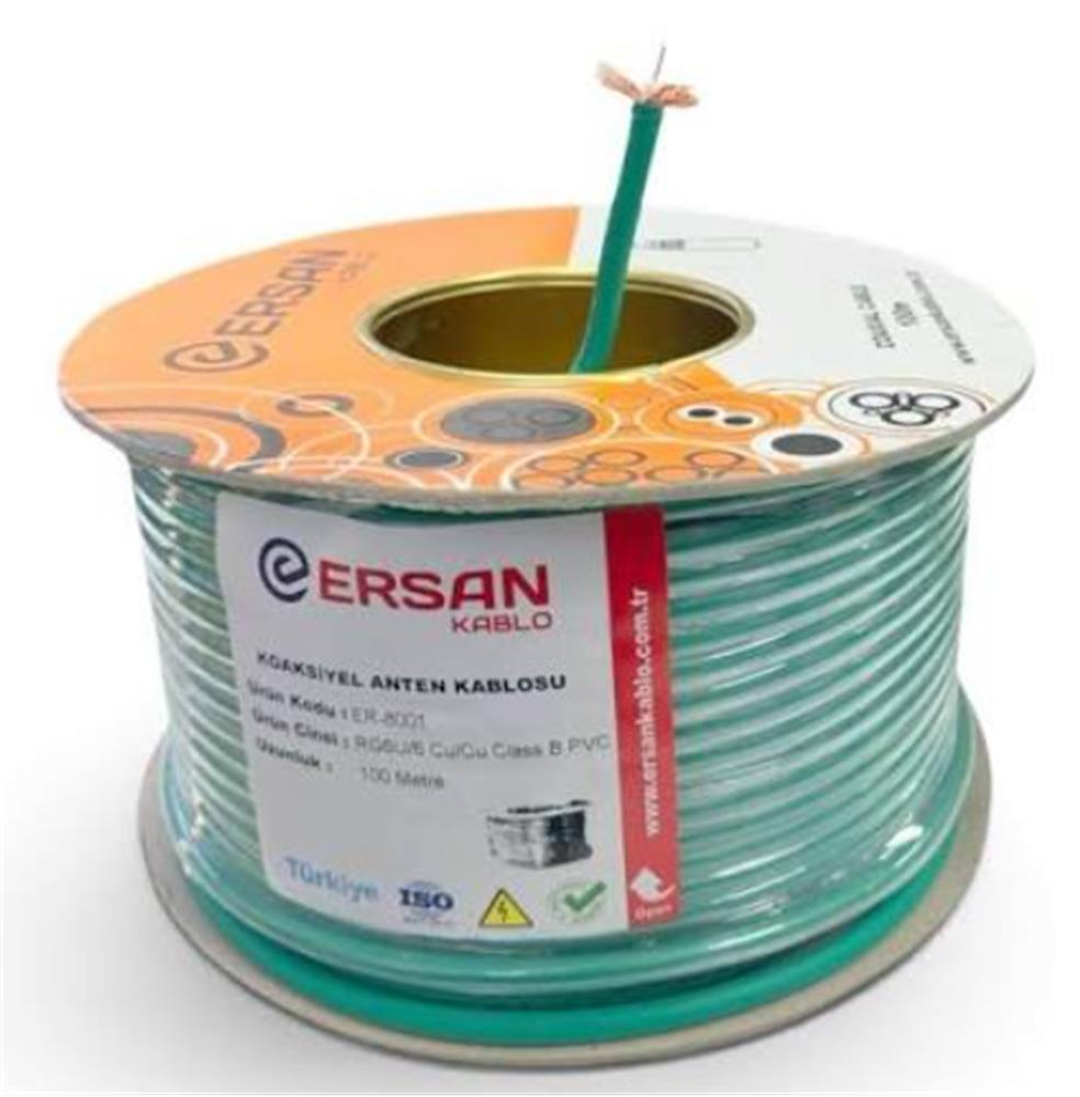 Ersan RG 6/U6 Cu / Cu Class B PVC 500 Metre Yeşil Uydu Kablosu