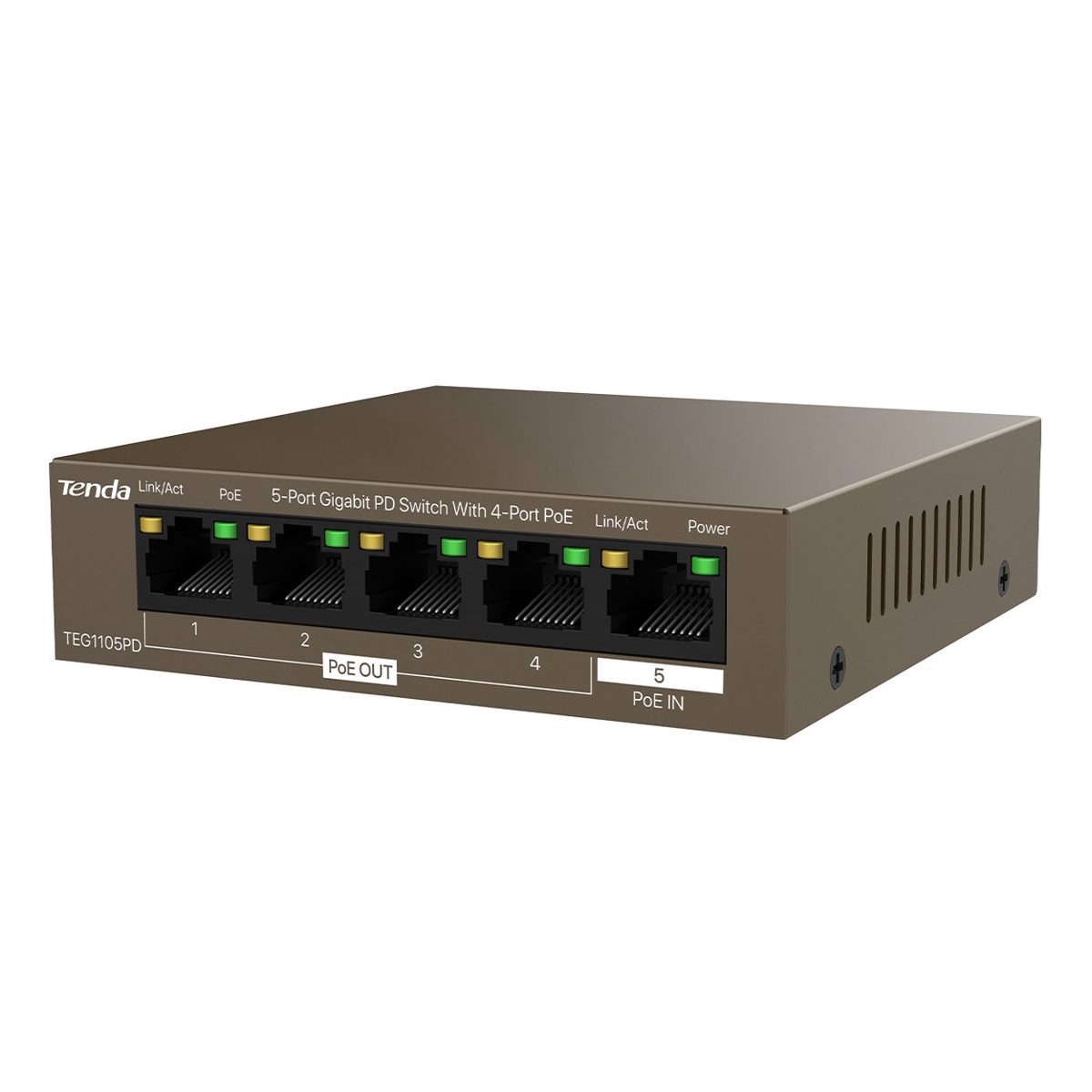 Tenda TEG1105PD 5 Port 4 Port Poe+ 1 Port Poe+ İN 10/100/1000 Switch Çelik Kasa