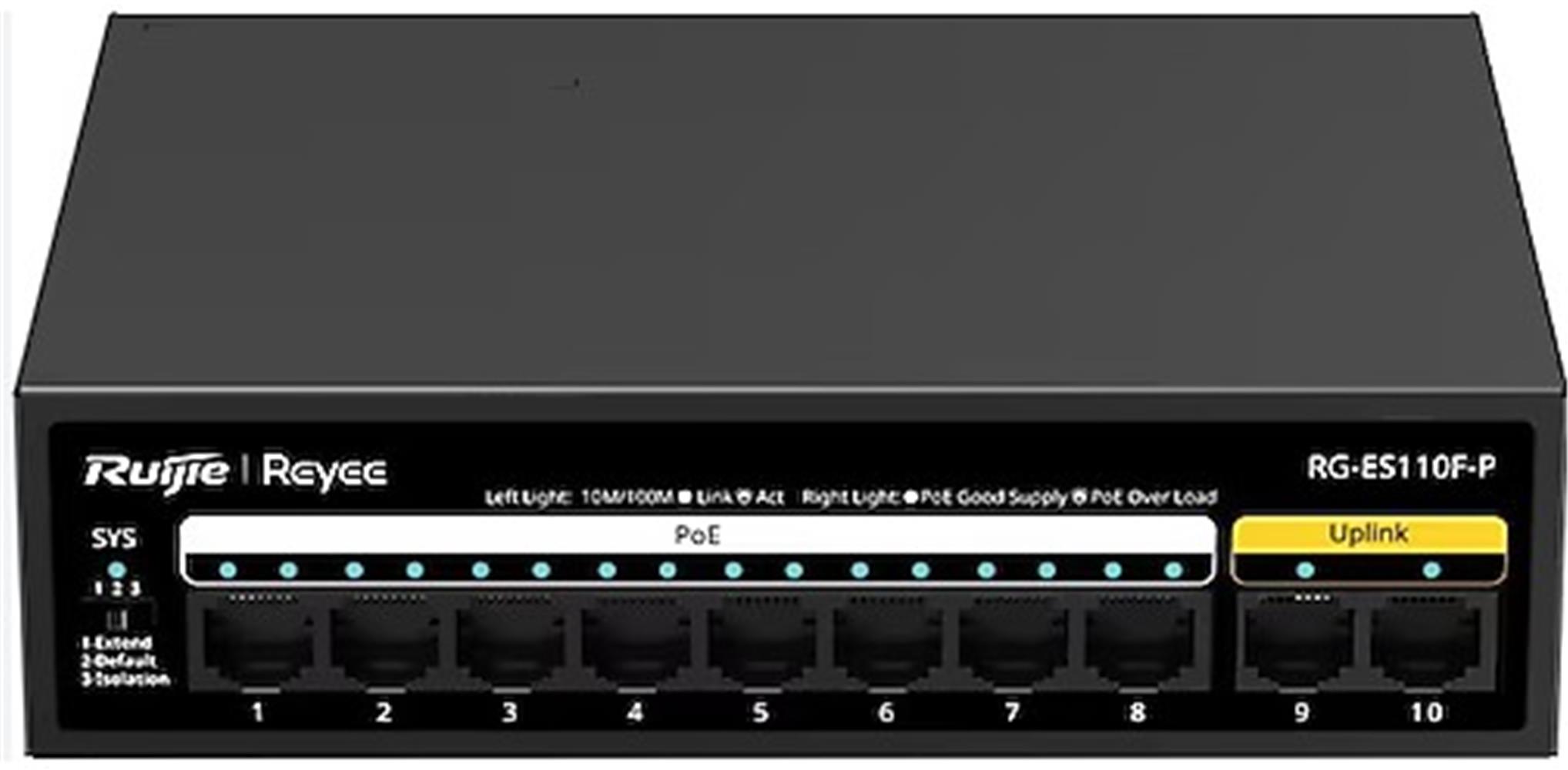 Ruijie-Reyee RG-ES110F-P 10 Port 10/100 Mbps 8 Port 10/100 PE 110W Switch
